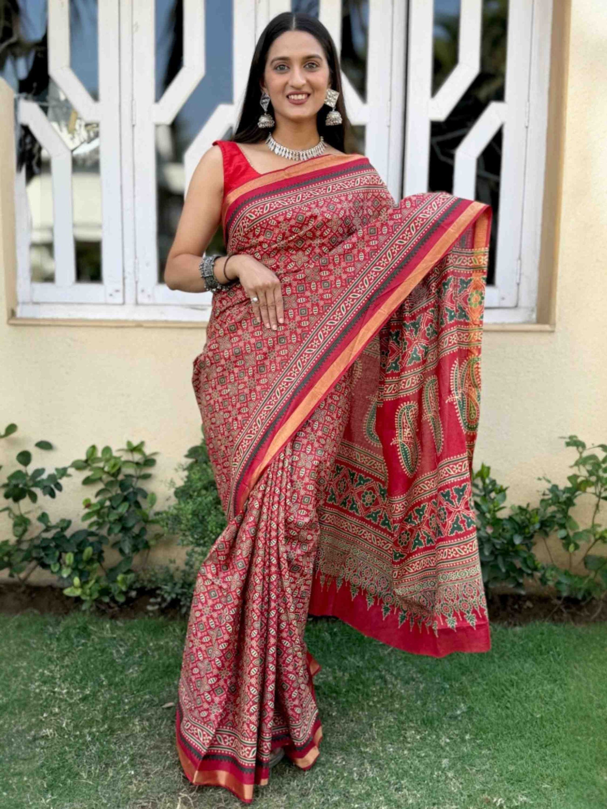 Pure Mulmul Cotton Saree Red