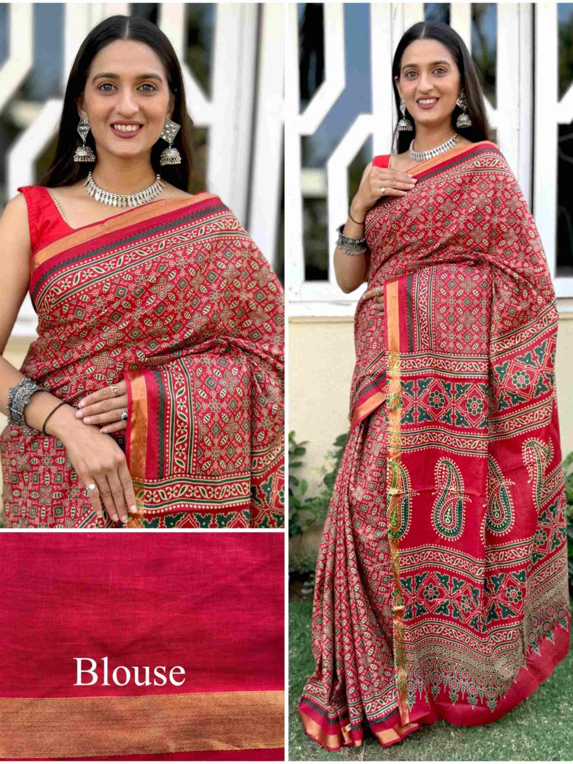 Pure Mulmul Cotton Saree Red