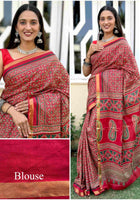 Pure Mulmul Cotton Saree Red