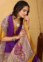 Purple Dola Silk Cotton Saree with Kalamkari print