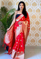 Red Banarasi silk saree