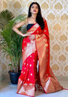 Red Banarasi silk saree
