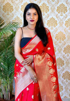Red Banarasi silk saree