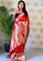 Red Banarasi silk saree