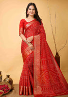 Red Bandhani Printed Saree