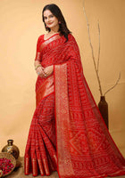 Red Bandhani Printed Saree