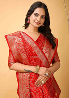 Red Bandhani Printed Saree