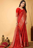 Red Bandhani Printed Saree