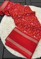 Red Cotton Dola Silk Saree