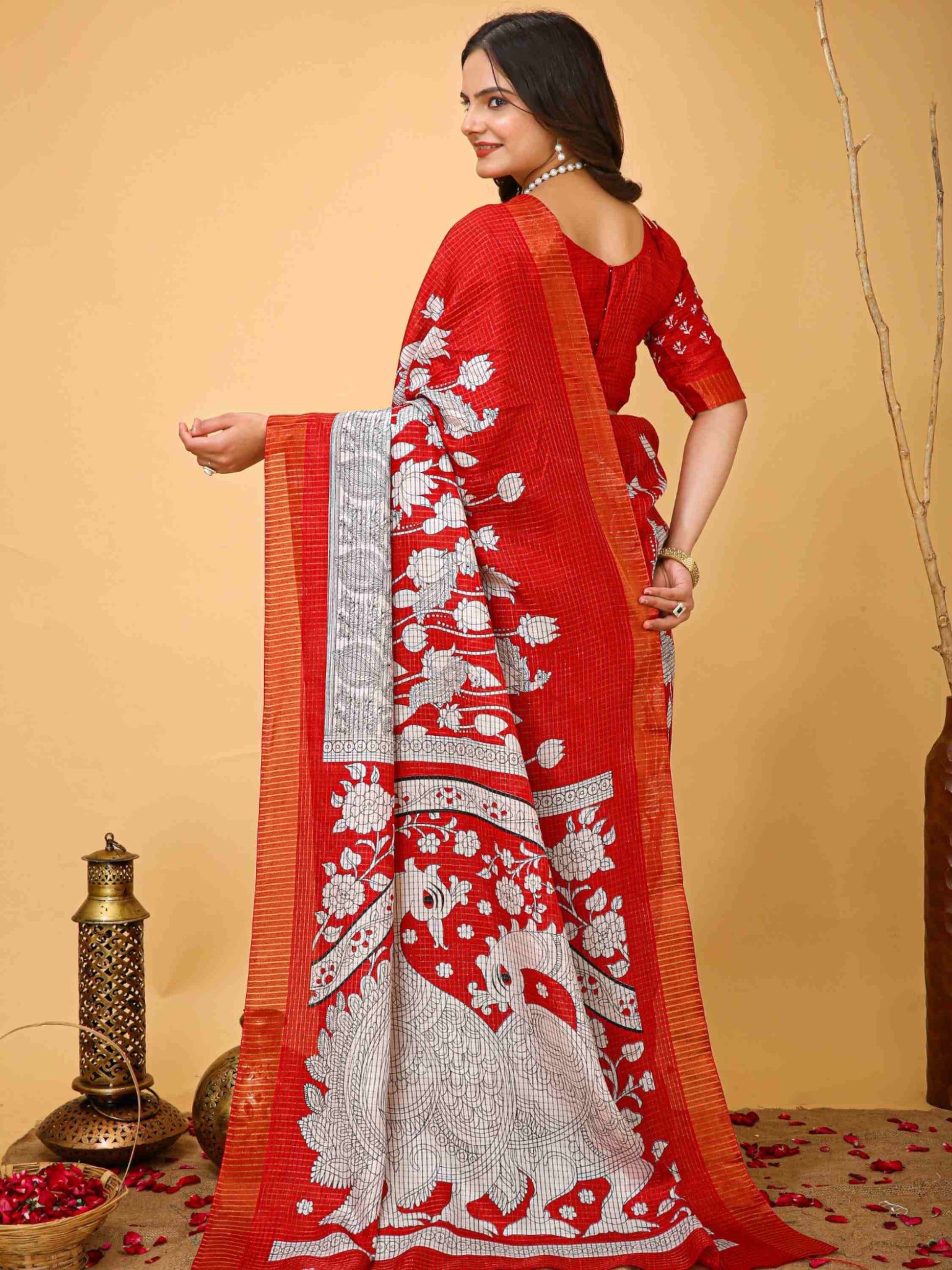 Red Handloom Cotton Saree