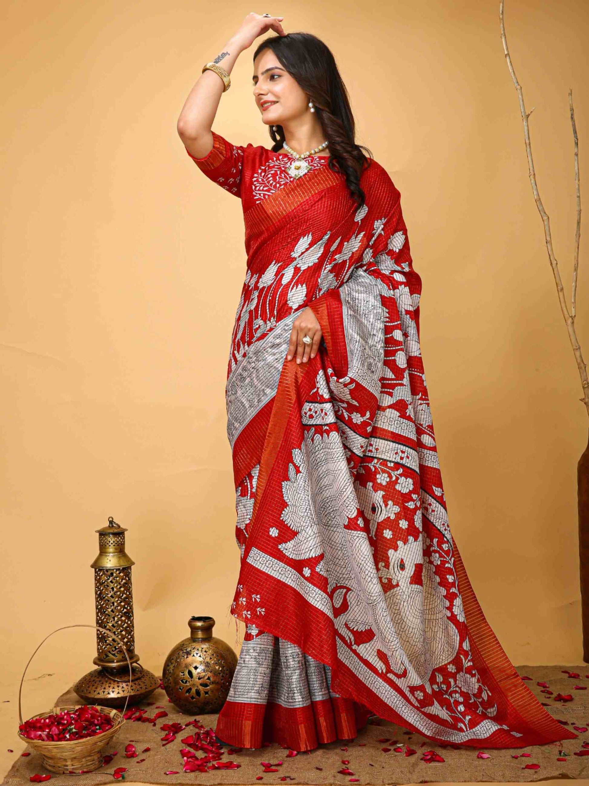 Red Handloom Cotton Saree