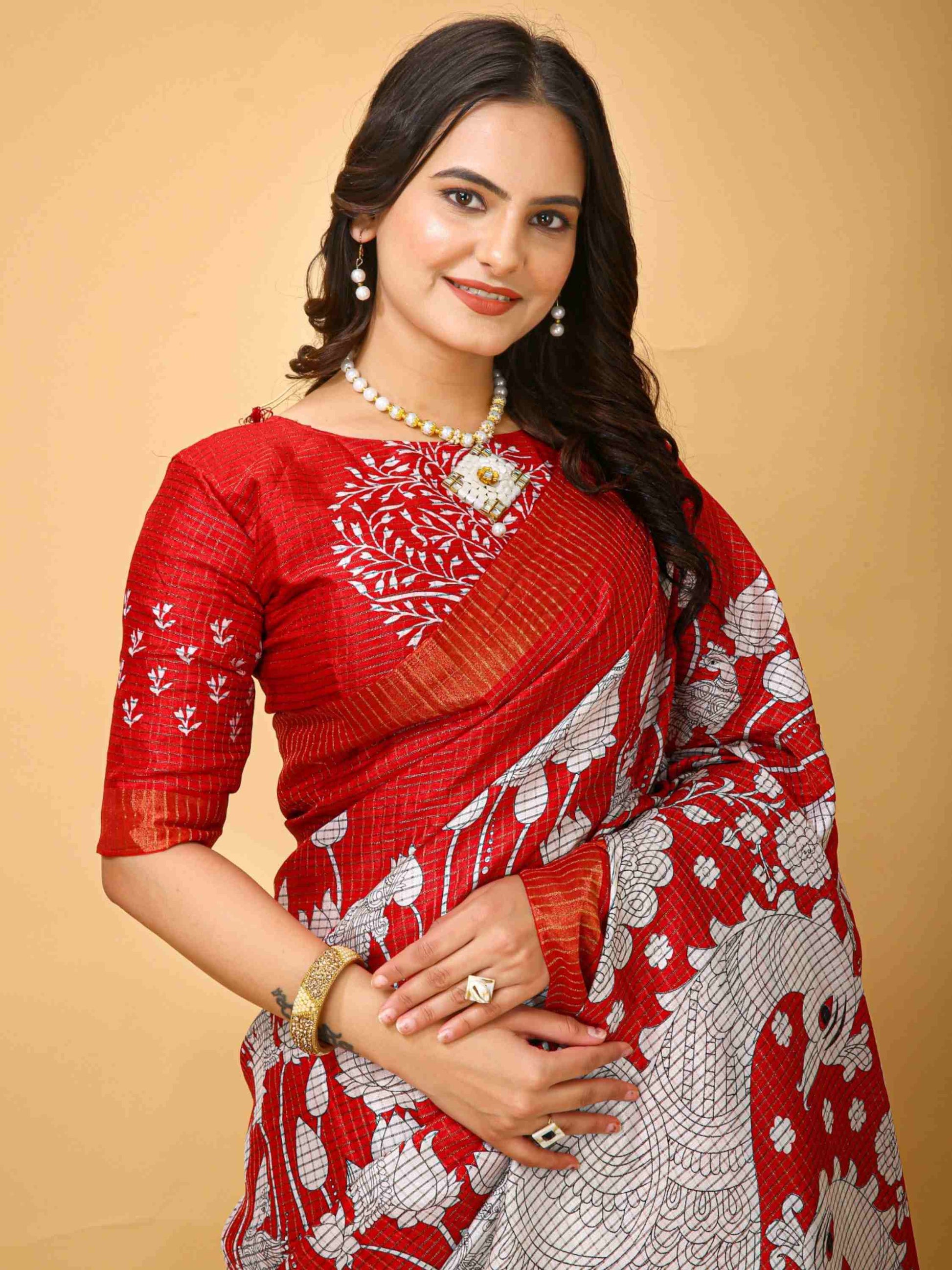 Red Handloom Cotton Saree