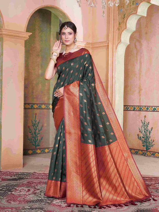 Silk Saree Bottle Green