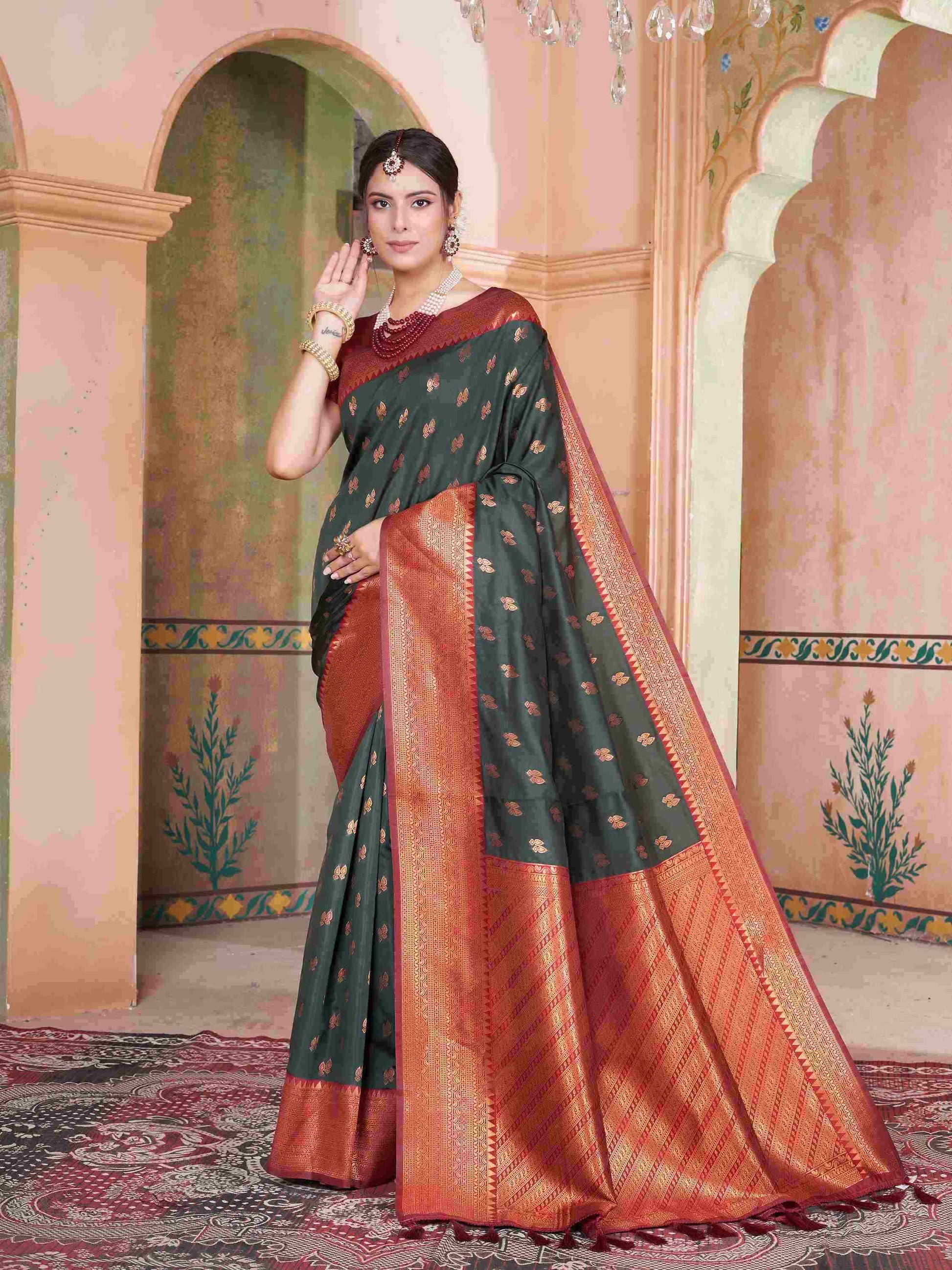 Silk Saree Bottle Green