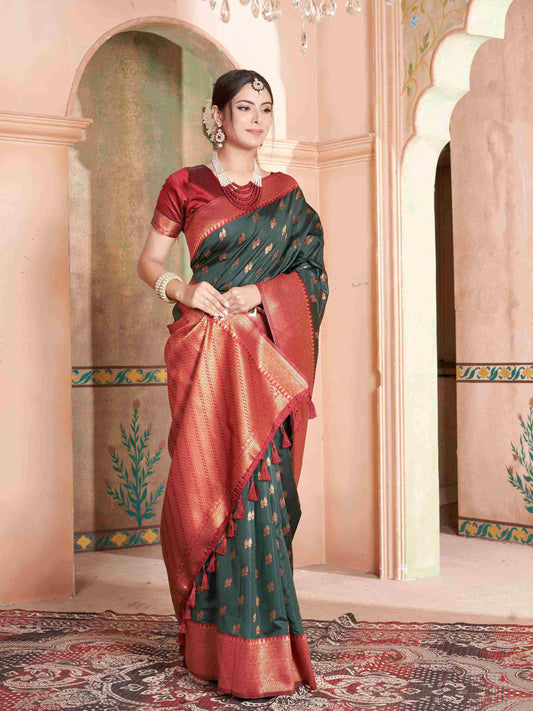 Silk Saree Bottle Green