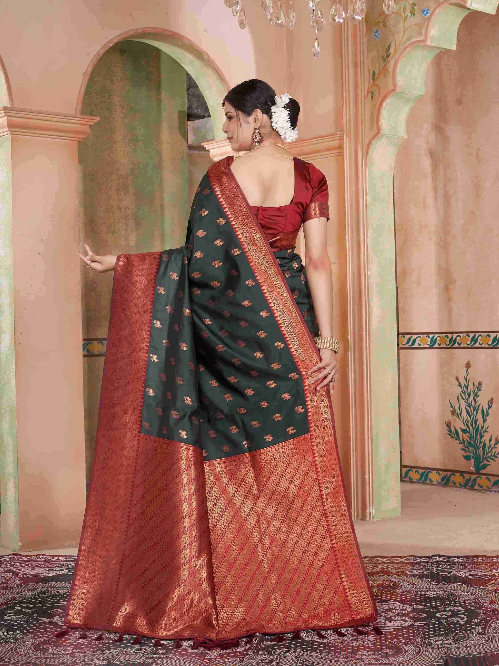 Silk Saree Bottle Green