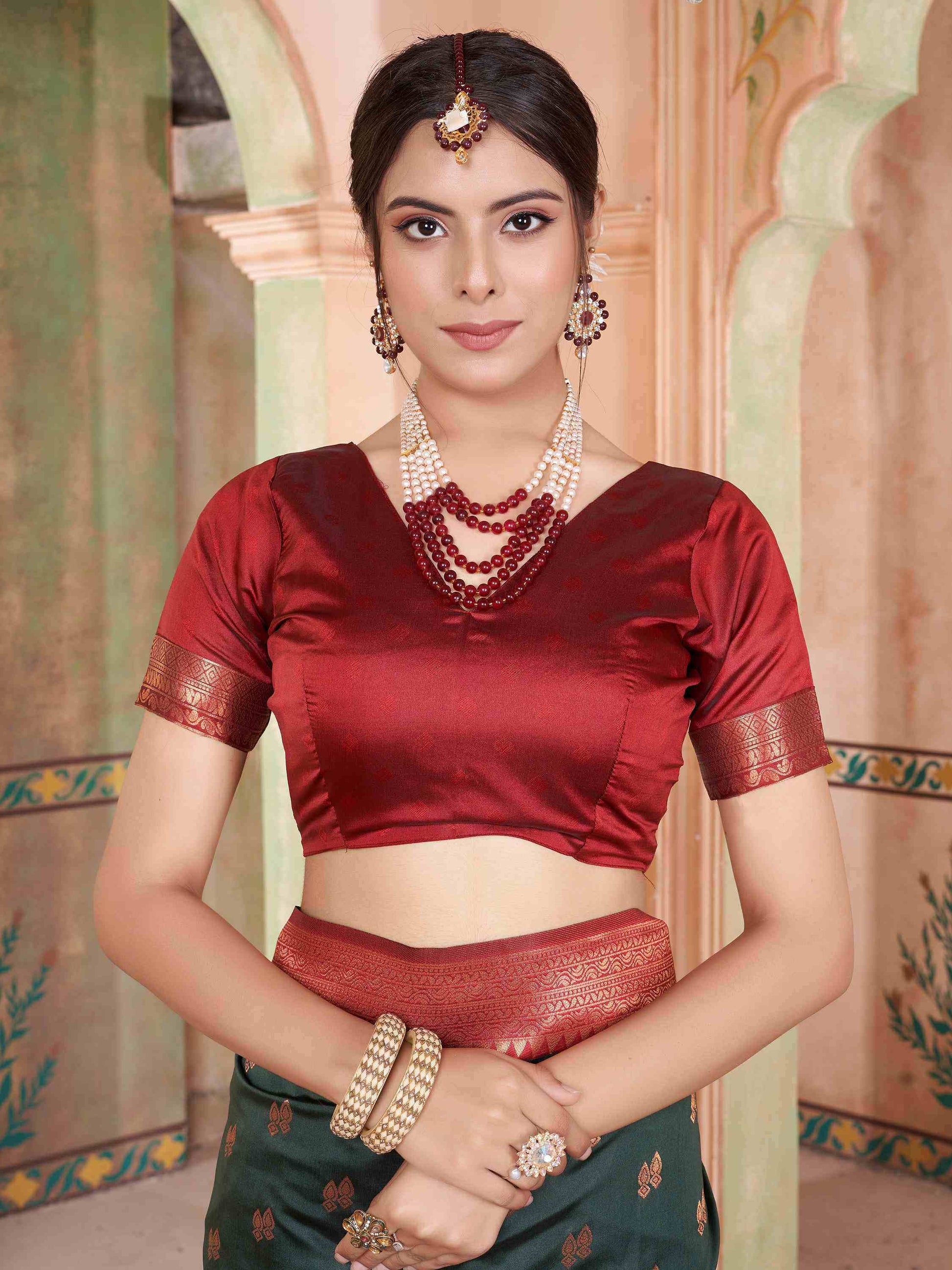 Silk Saree Bottle Green