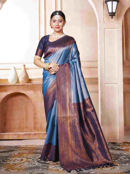 Sky Blue Kanchipuram Silk Saree