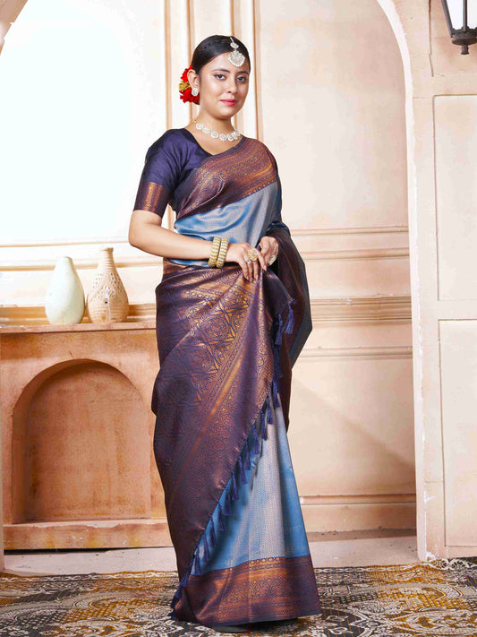 Sky Blue Kanchipuram Silk Saree