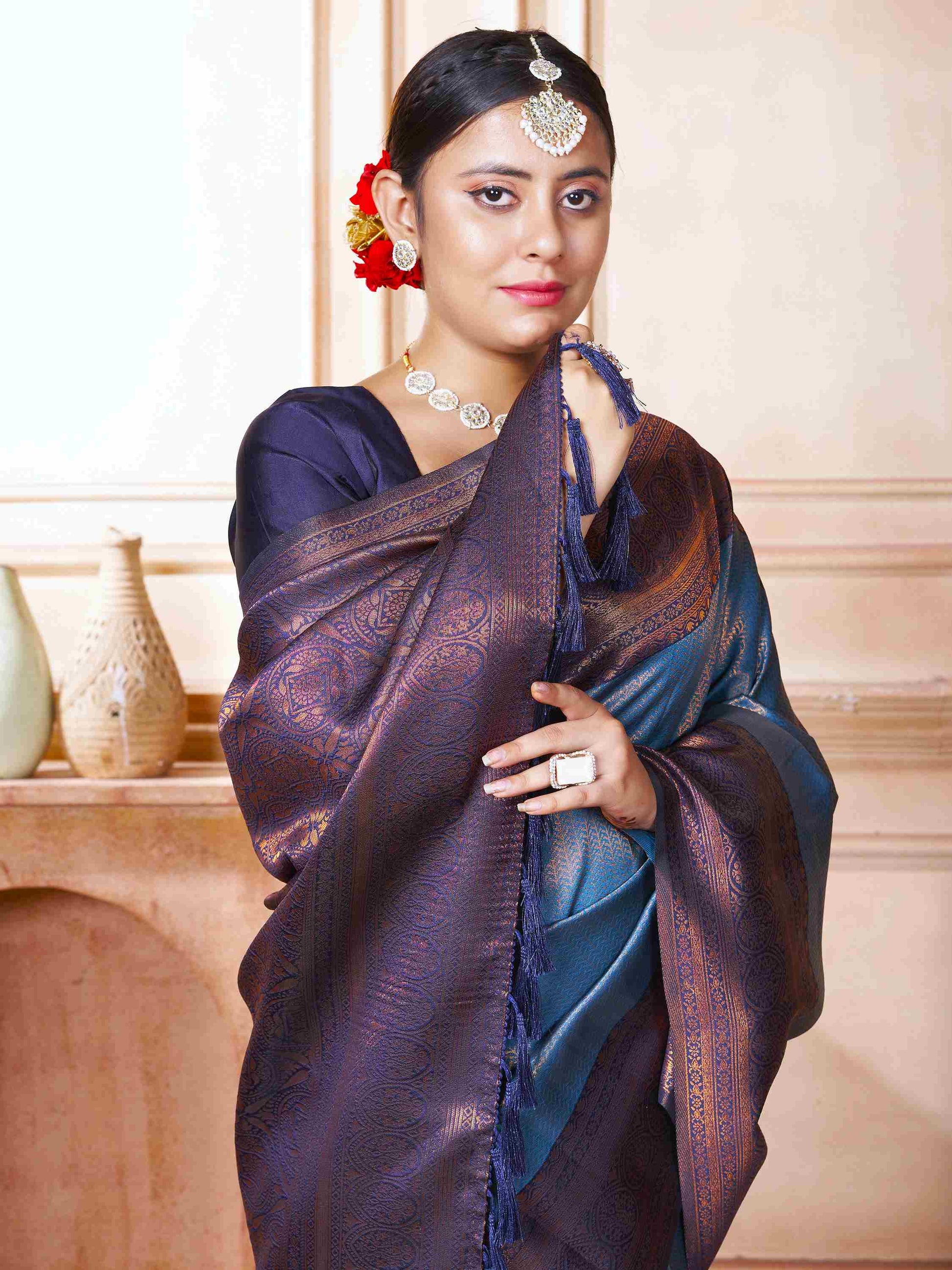 Sky Blue Kanchipuram Silk Saree