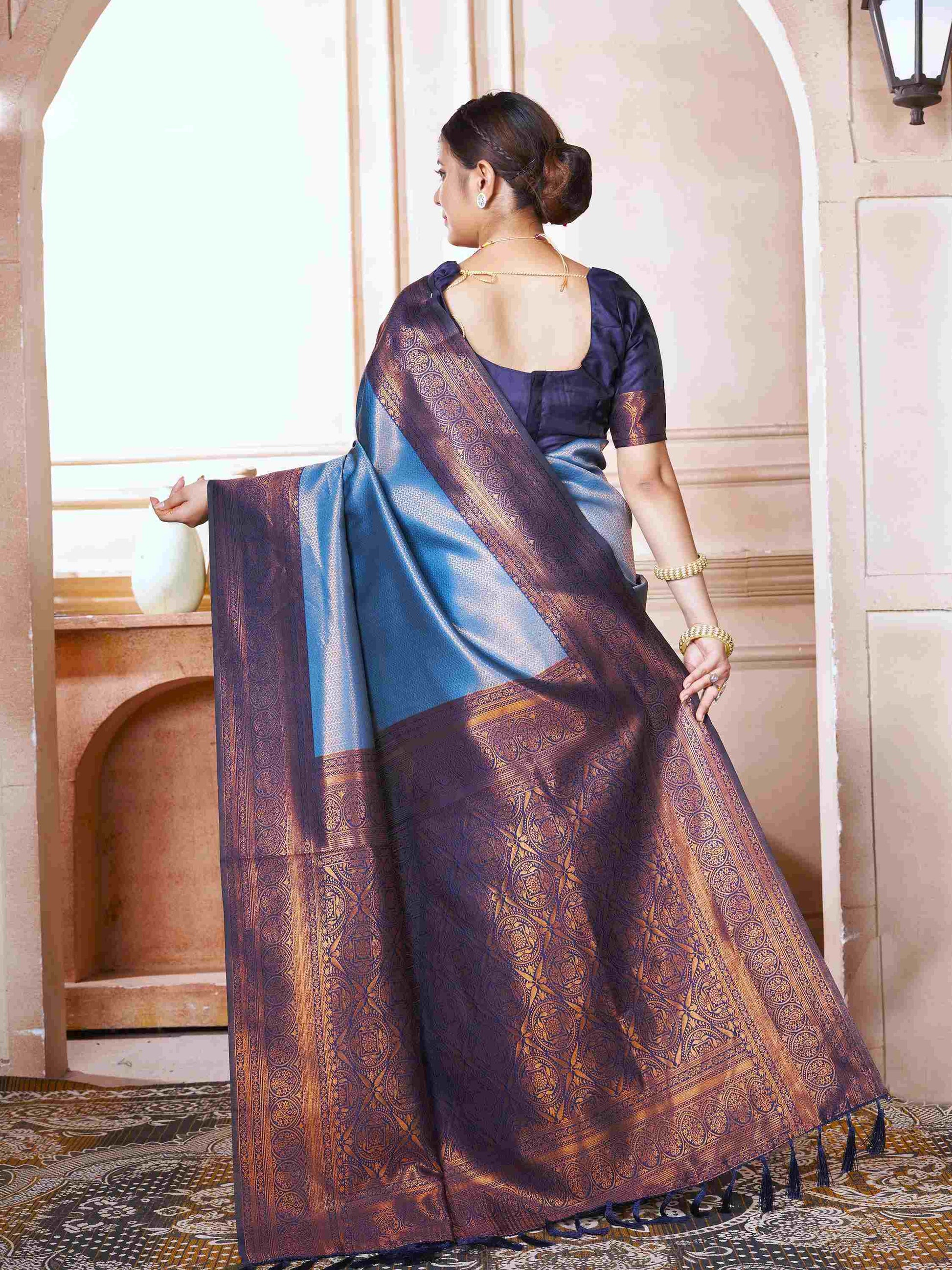 Sky Blue Kanchipuram Silk Saree
