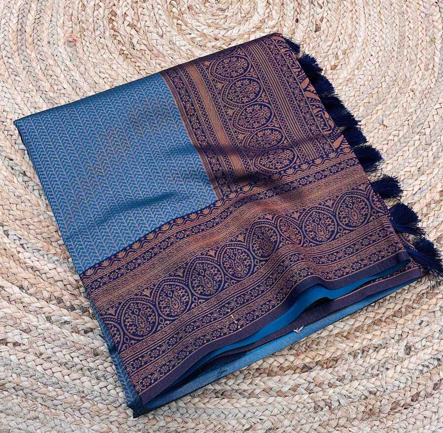 Sky Blue Kanchipuram Silk Saree