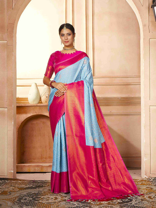 Sky Blue Kanjivaram Silk Saree