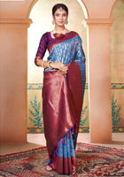Sky Blue Kanjivaram Silk Saree