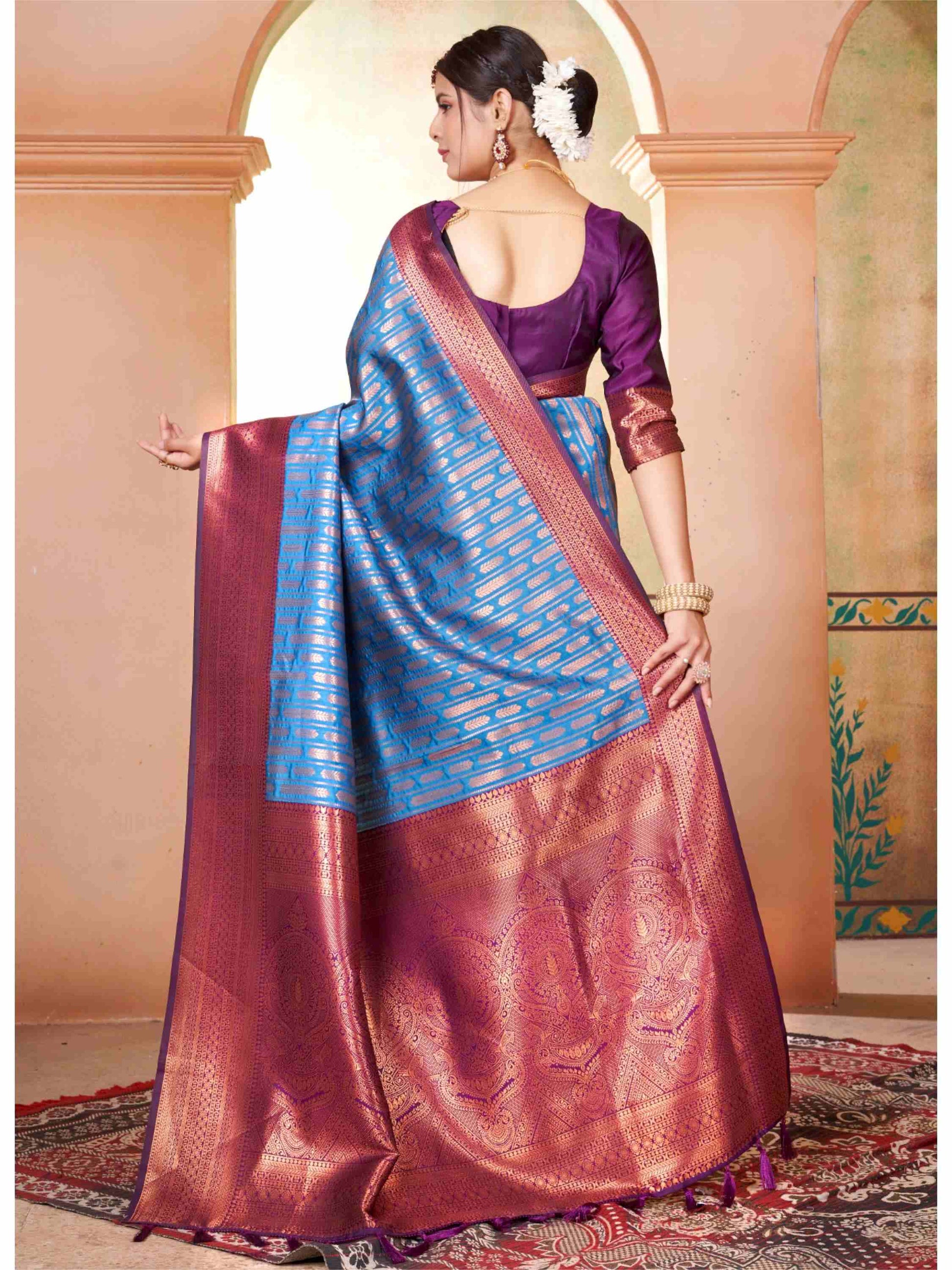 Sky Blue Kanjivaram Silk Saree