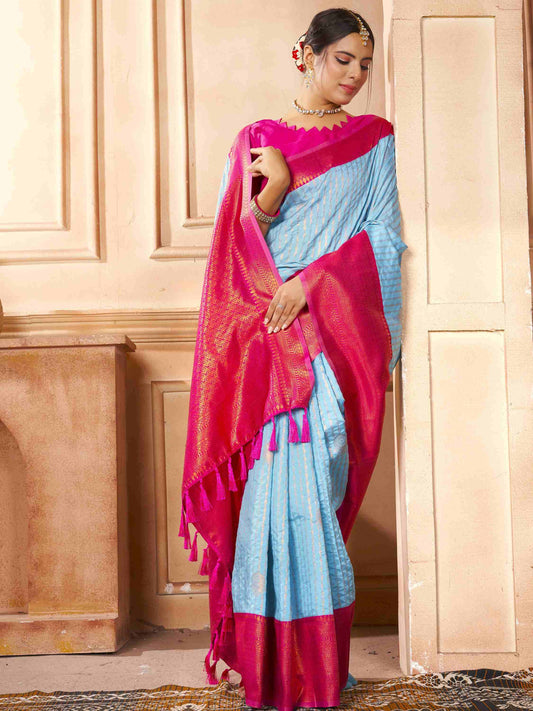 Sky Blue Kanjivaram Silk Saree