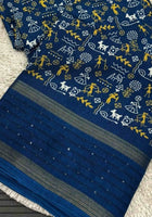 Teal Blue Cotton Dola Silk Saree