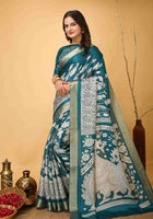 Teal Blue Handloom Cotton Saree