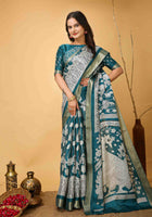 Teal Blue Handloom Cotton Saree