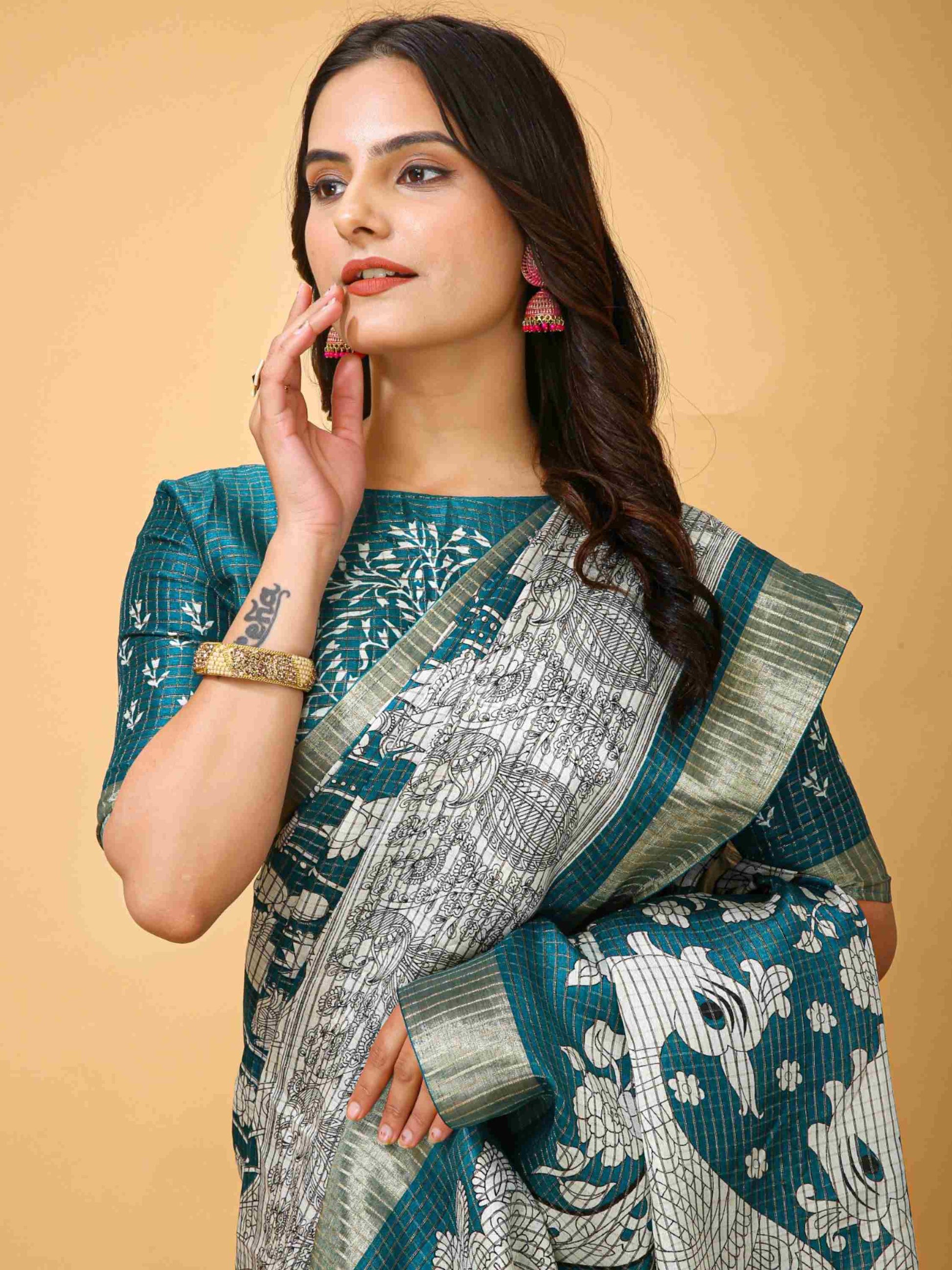 Teal Blue Handloom Cotton Saree