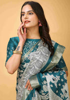 Teal Blue Handloom Cotton Saree