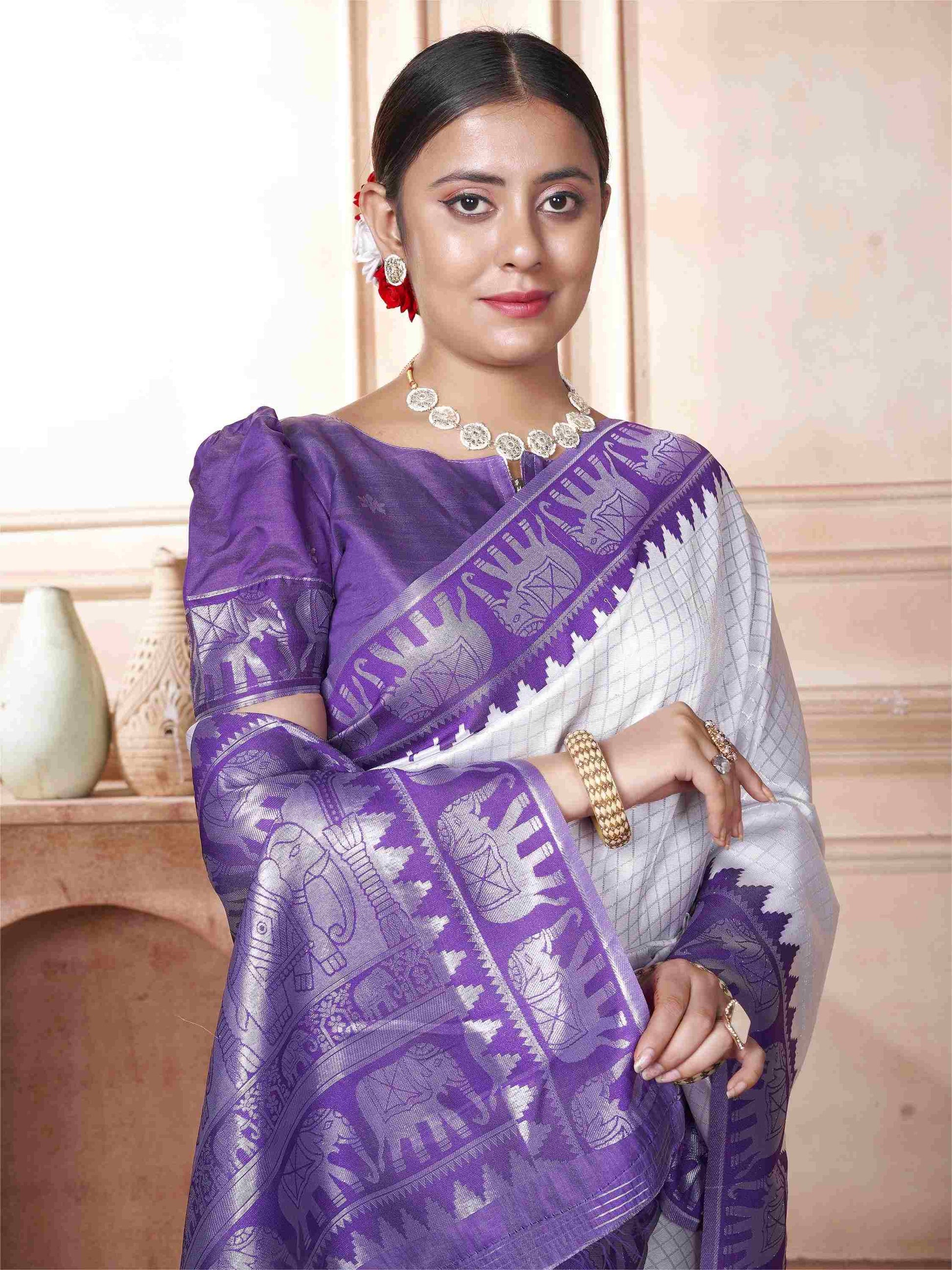 White Kanjivaram Silk Saree