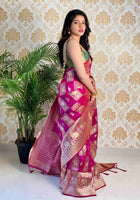 Wine Banarasi silk saree