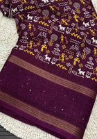 Wine Cotton Dola Silk Saree