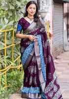 Wine Dola Silk Cotton Saree