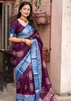 Wine Dola Silk Cotton Saree