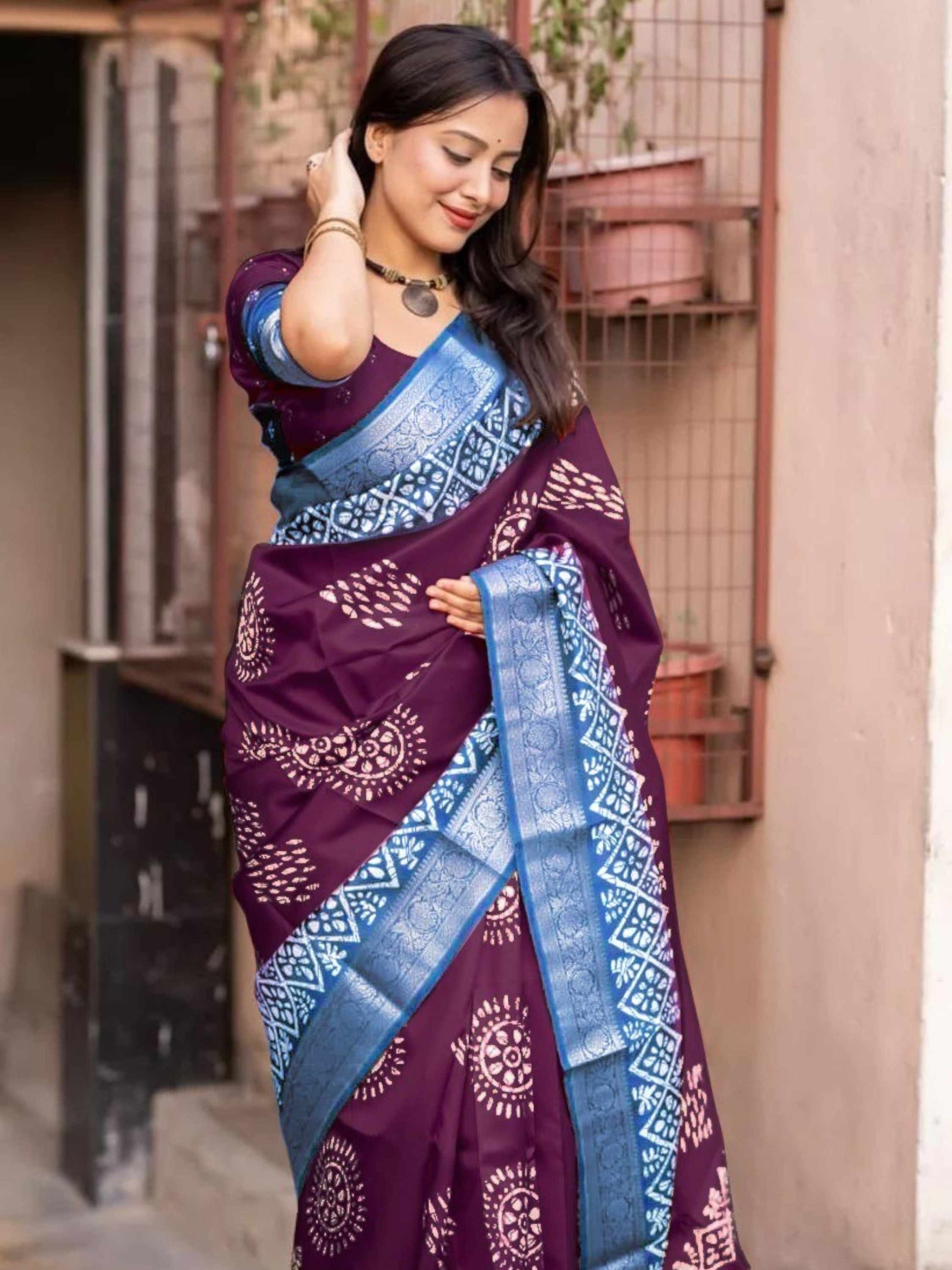 Wine Dola Silk Cotton Saree
