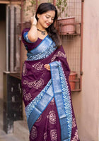 Wine Dola Silk Cotton Saree