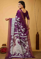 Wine Handloom Cotton Saree