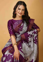 Wine Handloom Cotton Saree