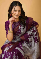 Wine Handloom Cotton Saree